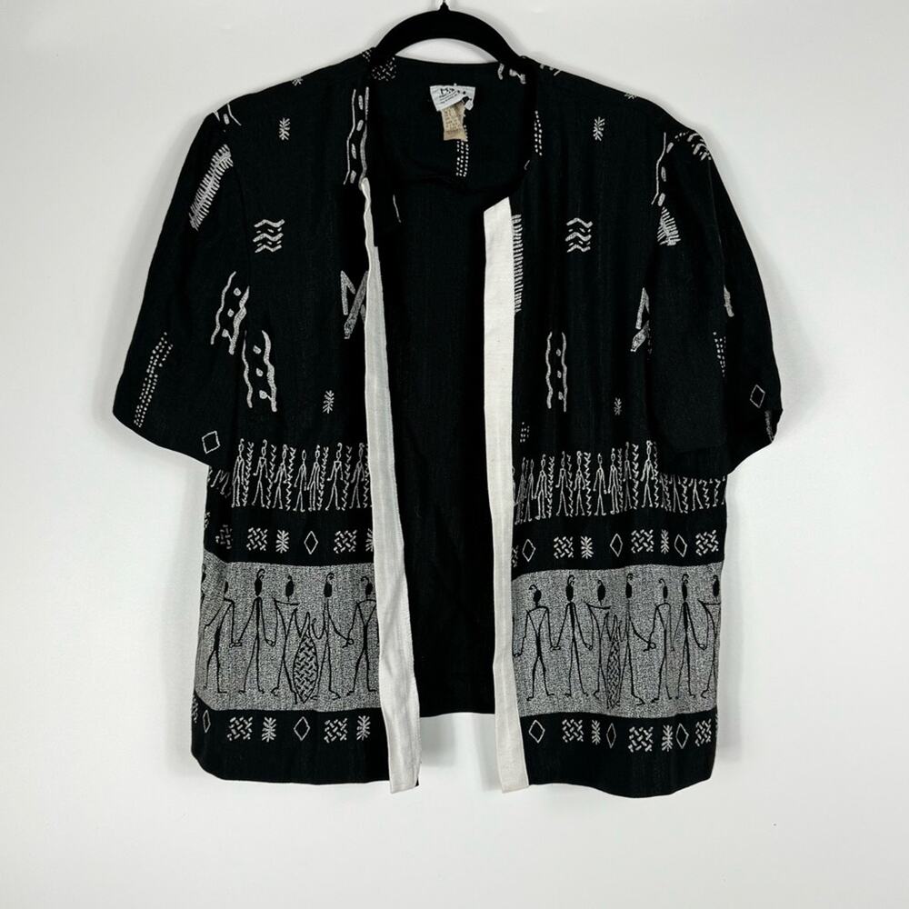 Vintage 90s R&M Richards by Karen Wong Open Front Blazer Shell Top Tribal 16